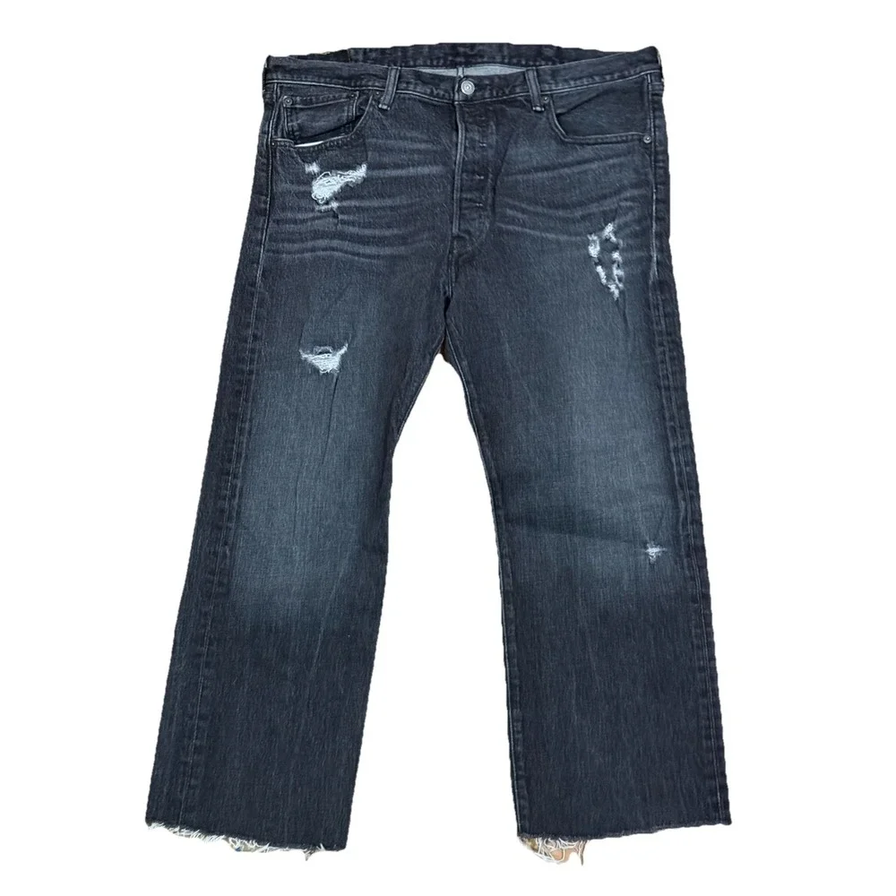 Levi's 501 Jeans Mens Size 38X30 Actual  38x26 Black‎ Distressed Skater